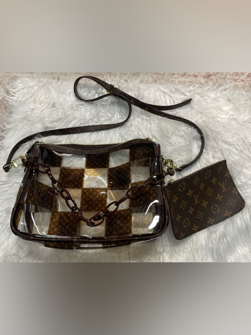 Monogram Check Clear Crossbody Bag - Brown